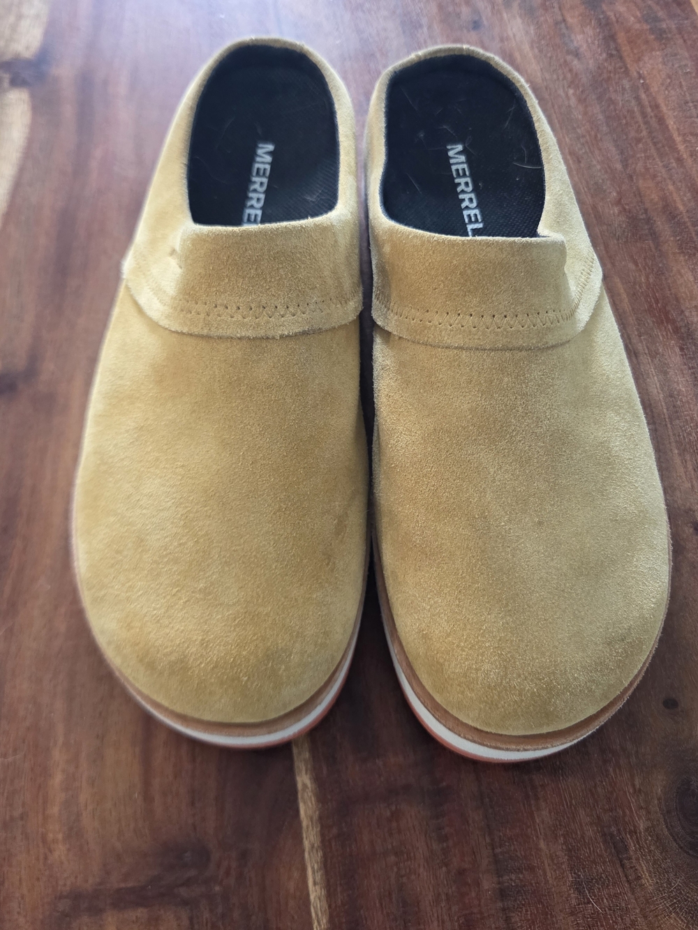 Merrell Suede Slip-On Clogs in Mustard